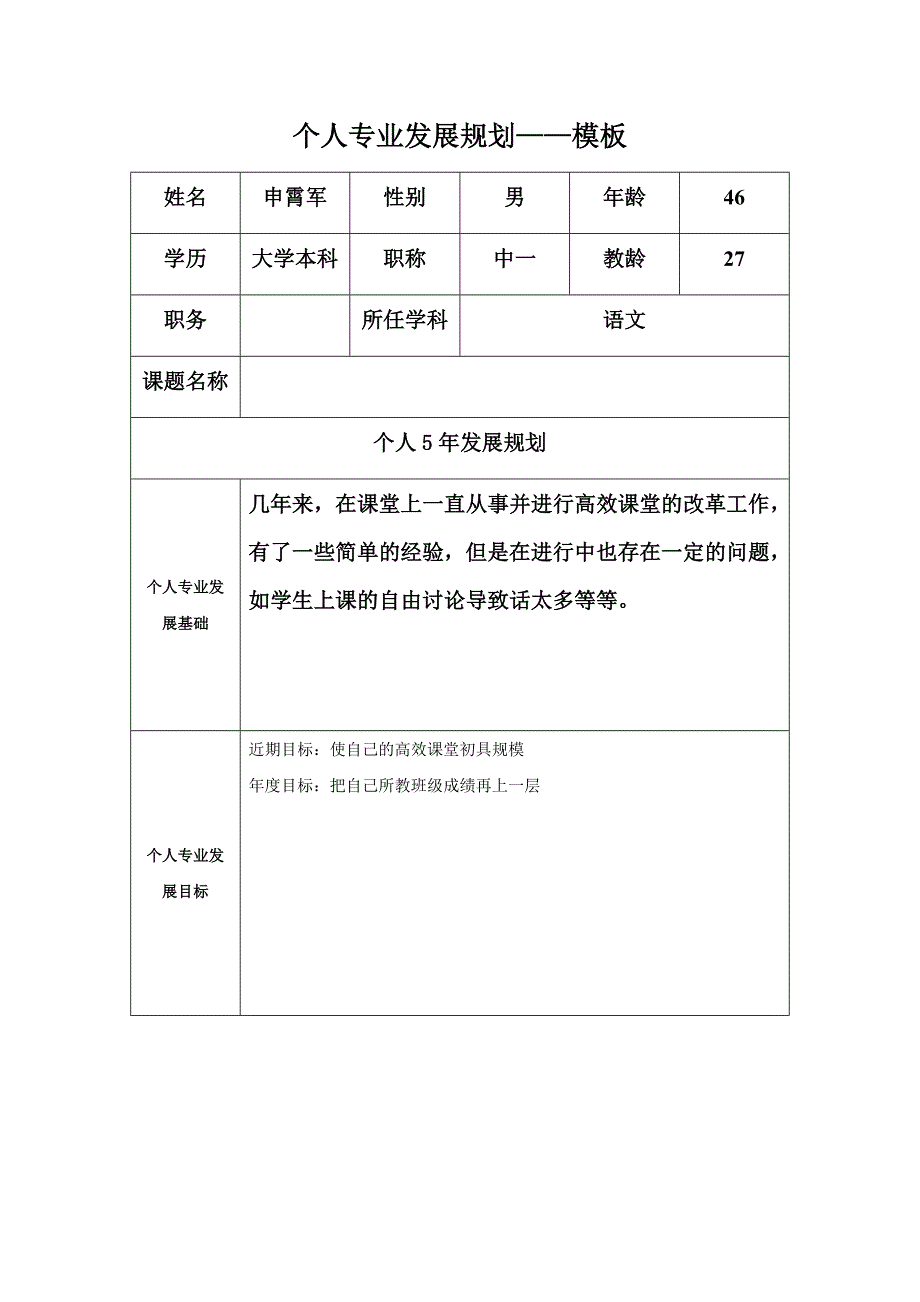 个人专业发展规划模板(1)2董海荣_第1页