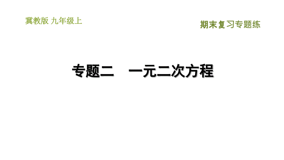 冀教版九年级上册数学课件 期末复习专题练 专题2　一元二次方程_第1页