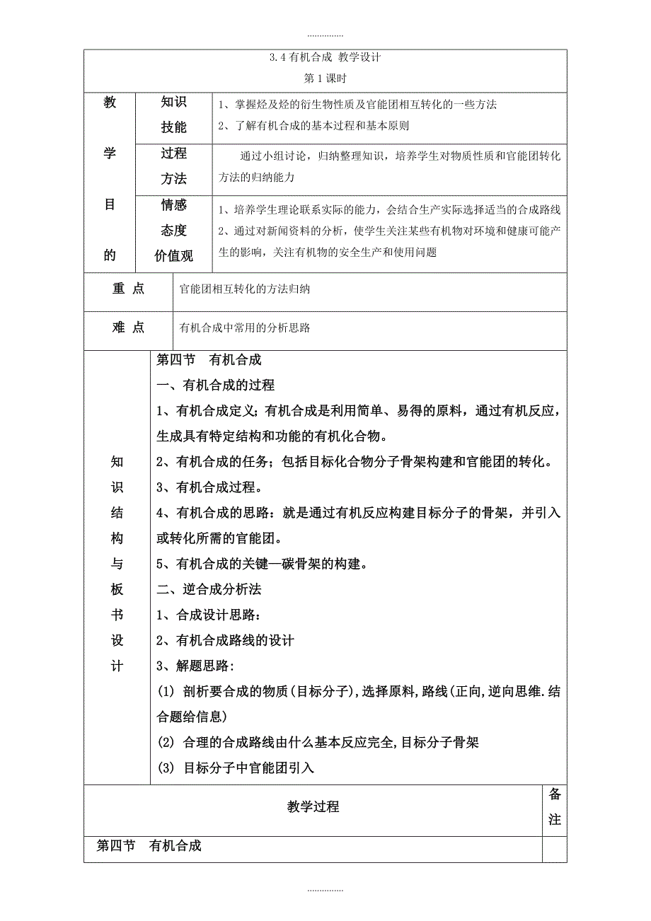 人教版高中化学选修五 3.4有机合成第1课时教案1_第1页