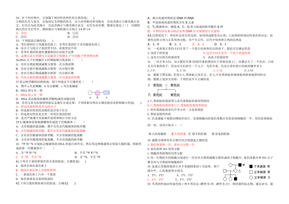 高中生物必修二阶段性考试(1-3章)_第3页