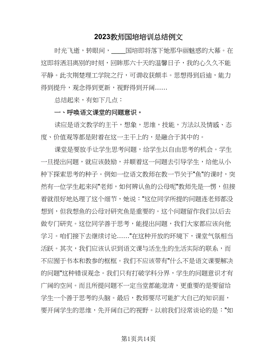 2023教师国培培训总结例文（3篇）.doc_第1页