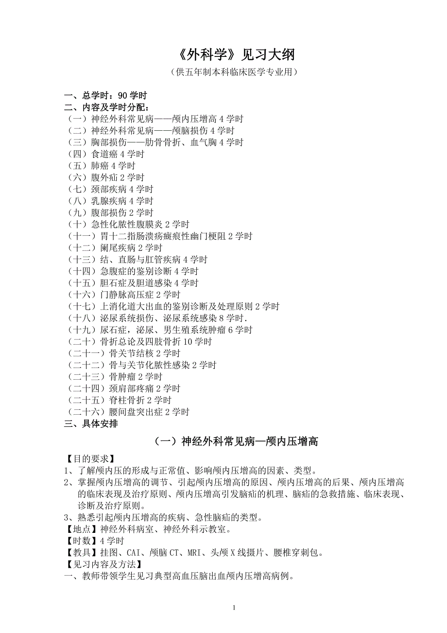 五年制临床医学专业外科学见习大纲_第1页