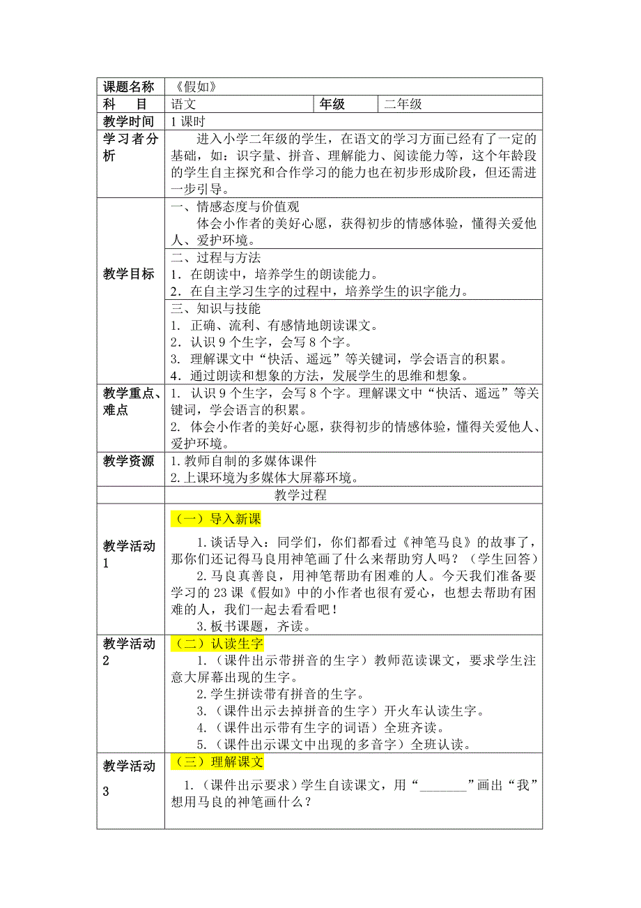 《假如》教学设计.doc_第1页