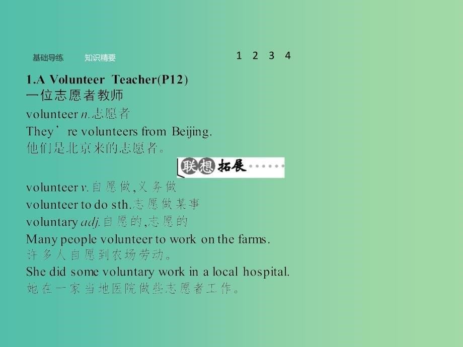 高中英语 Unit 1 Lifestyles Section Ⅲ Lesson 3 A Volunteer Teacher课件 北师大版必修1.ppt_第5页