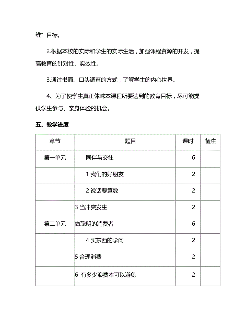 部编人教版四年级下册《道德与法治》教学计划_第4页