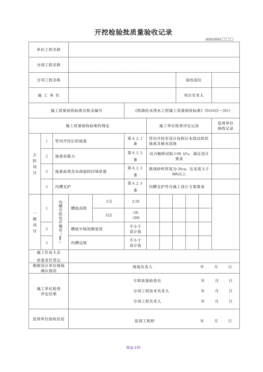 铁路给水排水工程施工质量验收标准(新2011版表格)_第1页