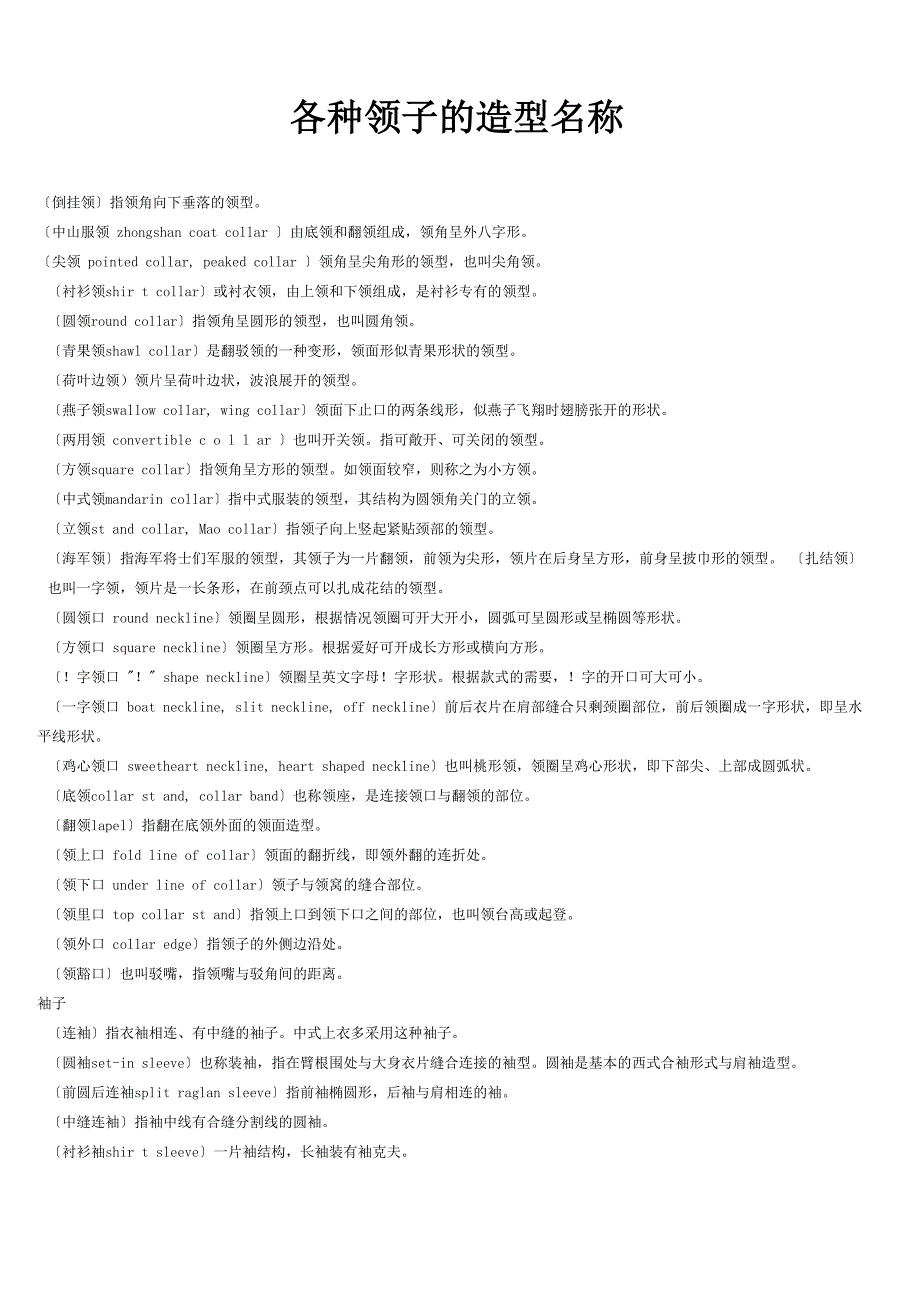 各种领子的造型名称_第1页