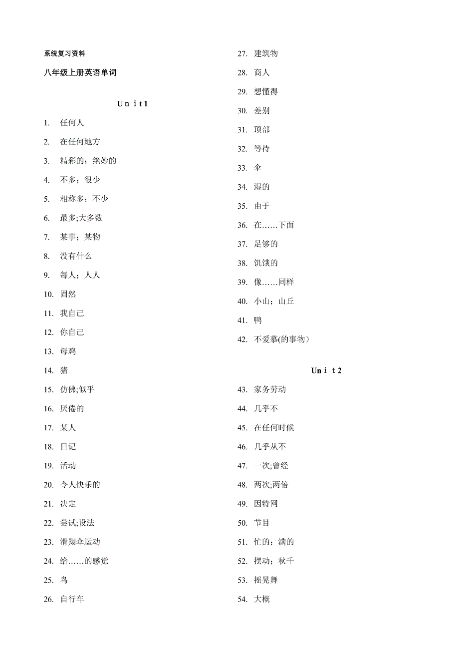 八年级上册英语单词(汉语版)_第1页