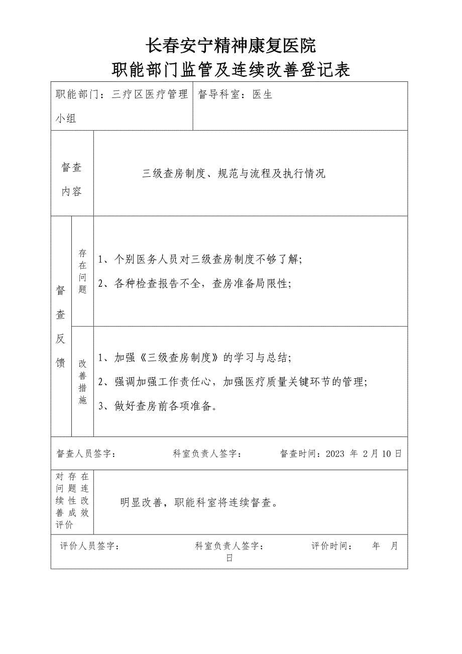 医院职能部门监管及持续改进记录表.doc_第5页