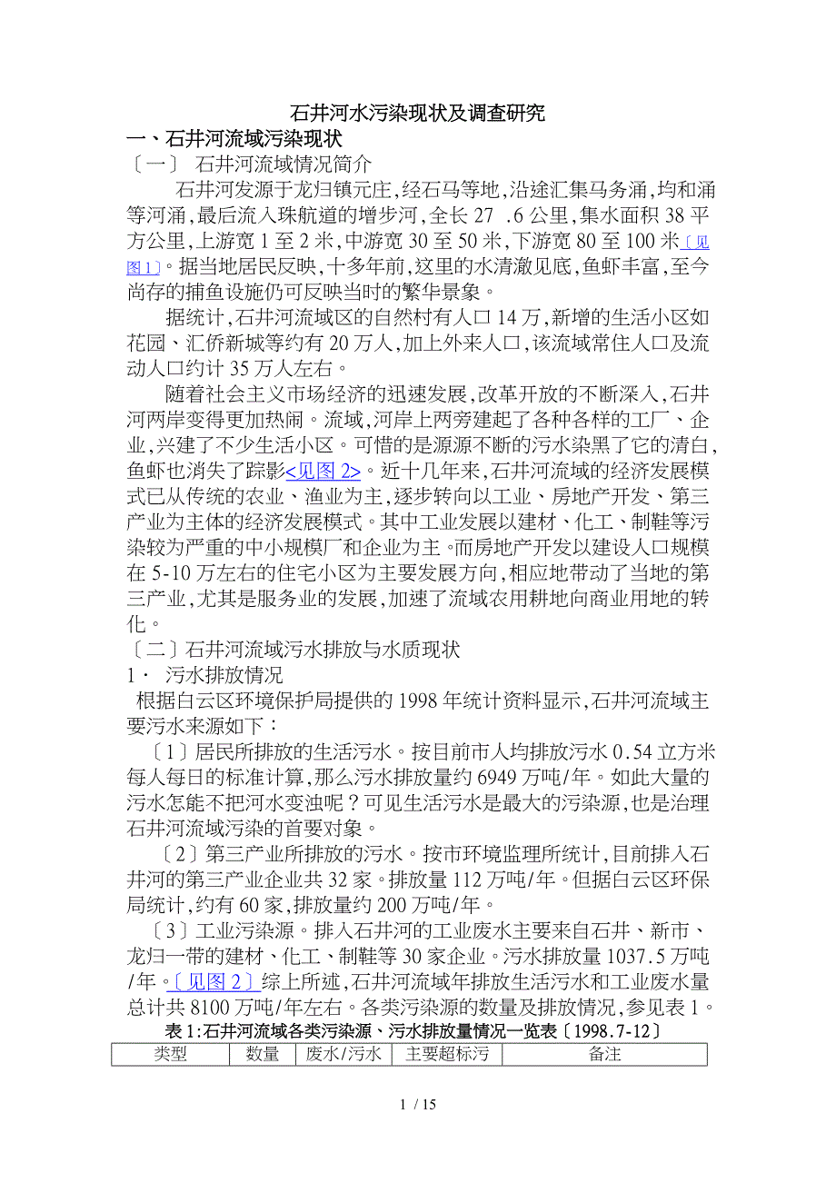 石井河水污染现状与调查分析研究论文_第1页