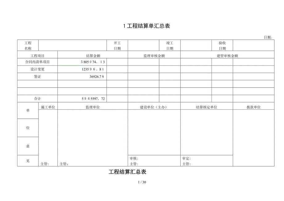 完整的工程结算单书(市政)_第1页