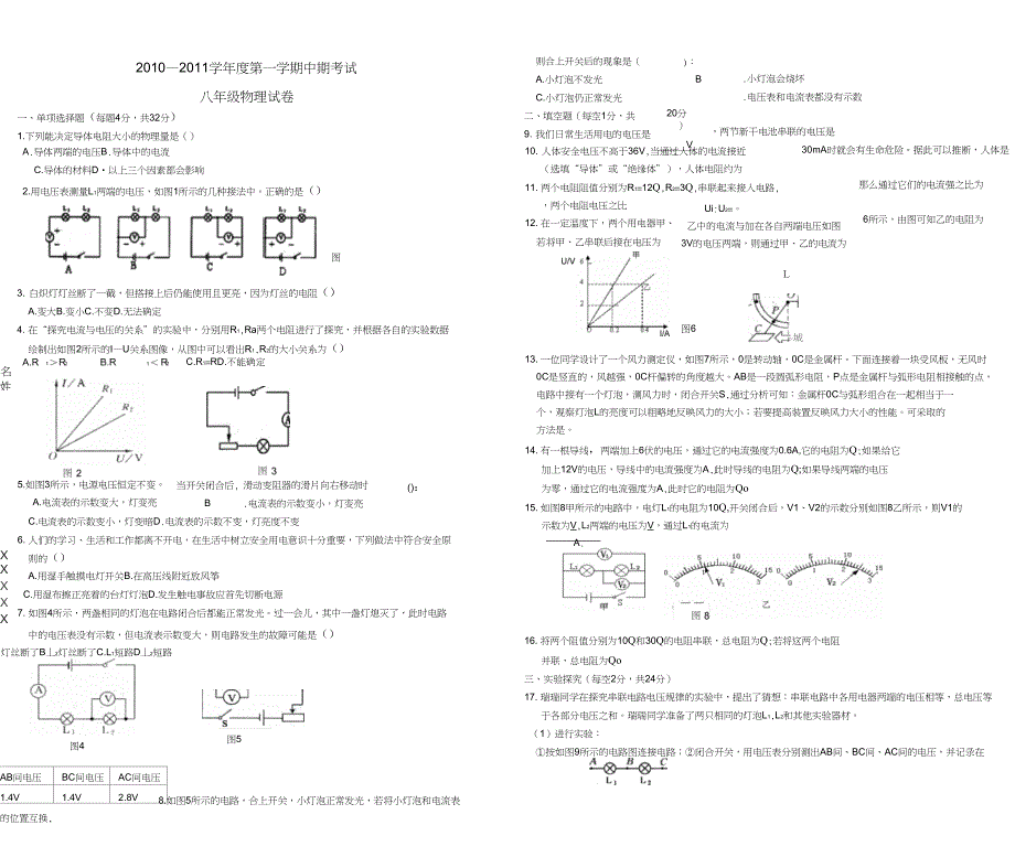 2010—2011学年度八年级物理下册中考试题_第1页