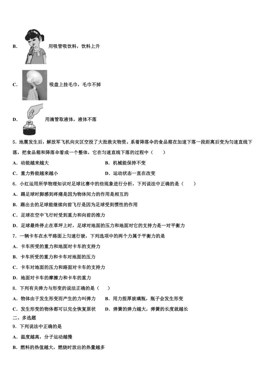 河南省漯河市2023学年八年级物理第二学期期末教学质量检测模拟试题（含解析）.doc_第2页