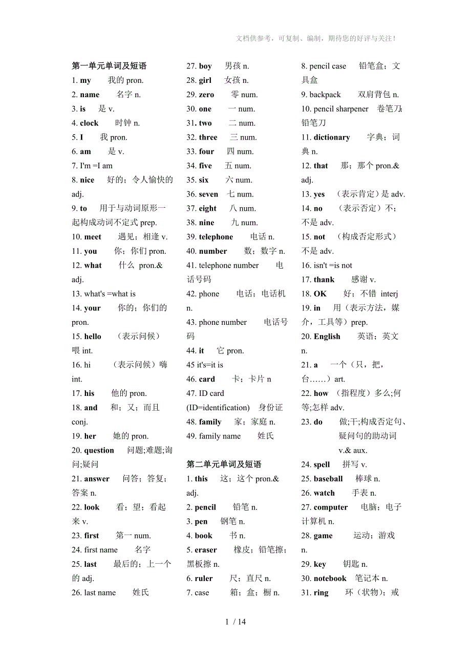 七年级英语单词表人教版(新课标)_第1页