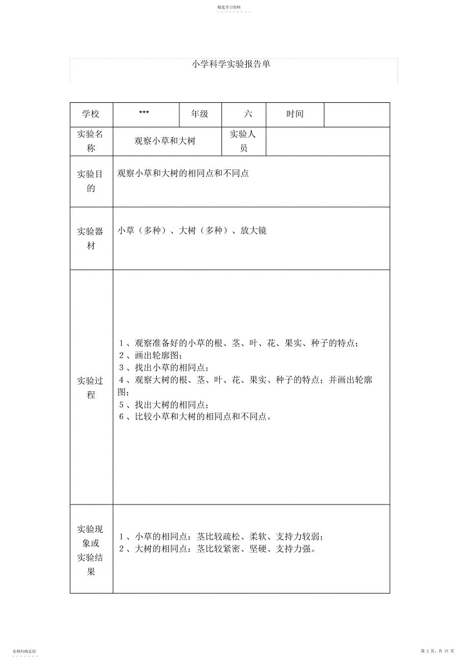 2022年冀教版小学科学六年级上册实验记录表_第2页