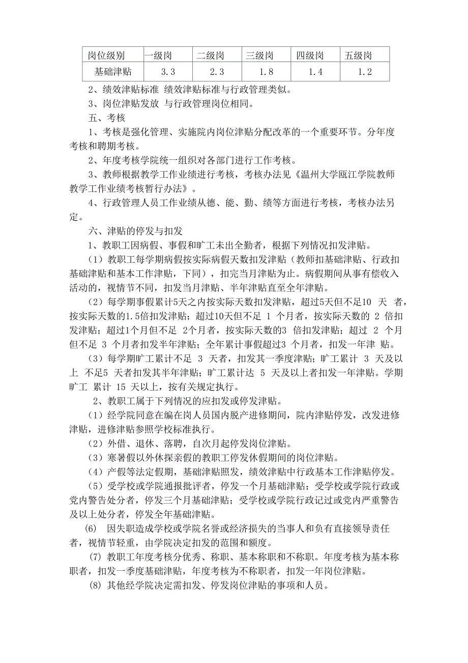 温州大学瓯江学院院内津贴分配实施试行办法_第3页