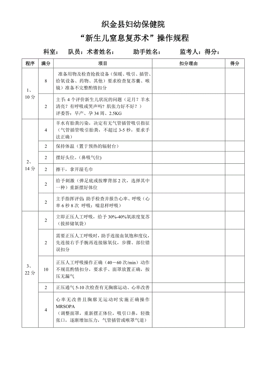 新版新生儿复苏操作比赛考核表最新文档_第2页