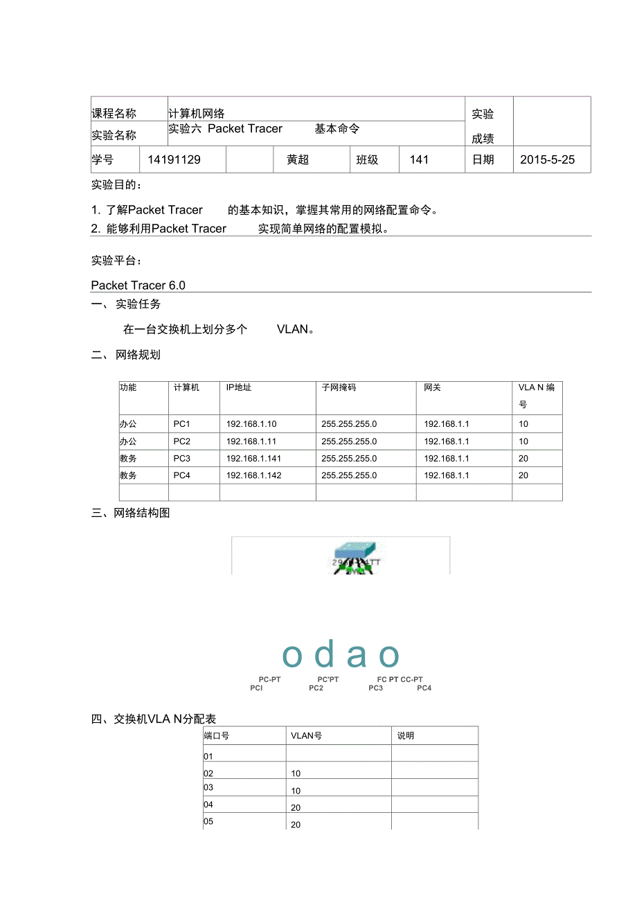 实验三PacketTracer基本命令_第1页