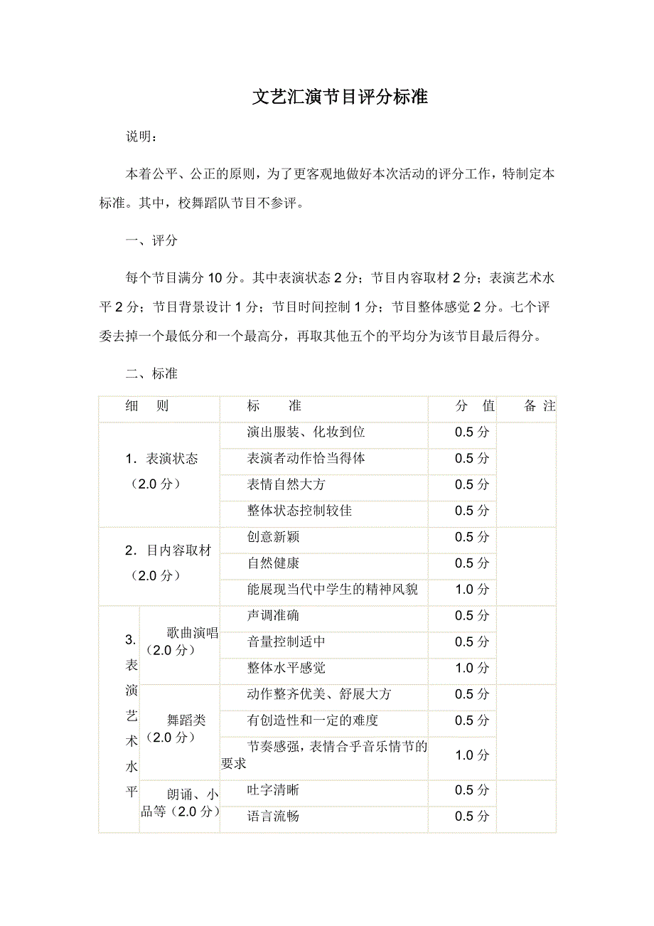 文艺汇演节目评分标准_第1页