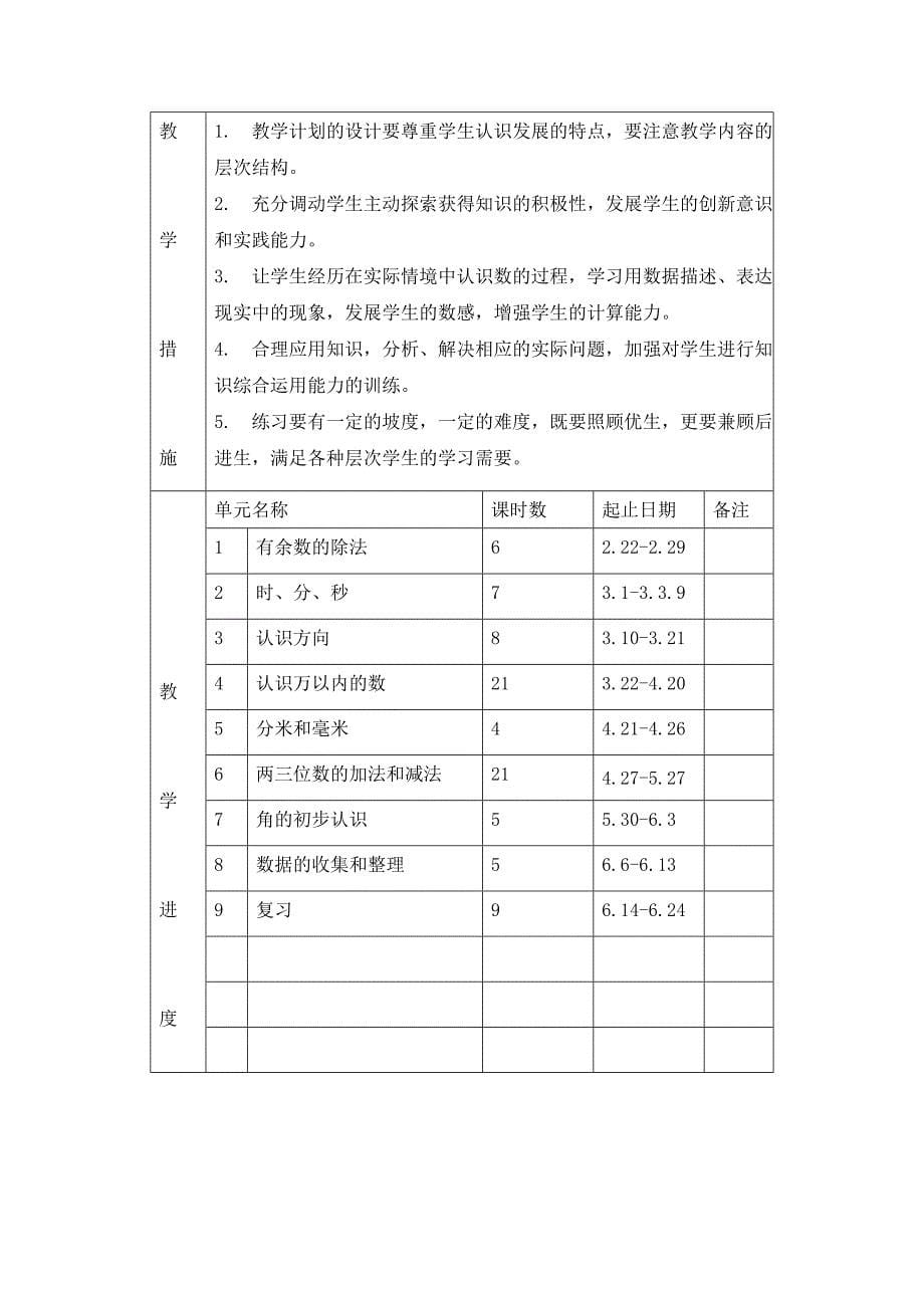 苏教版小学数学二年级下册第四册教学计划2_第5页