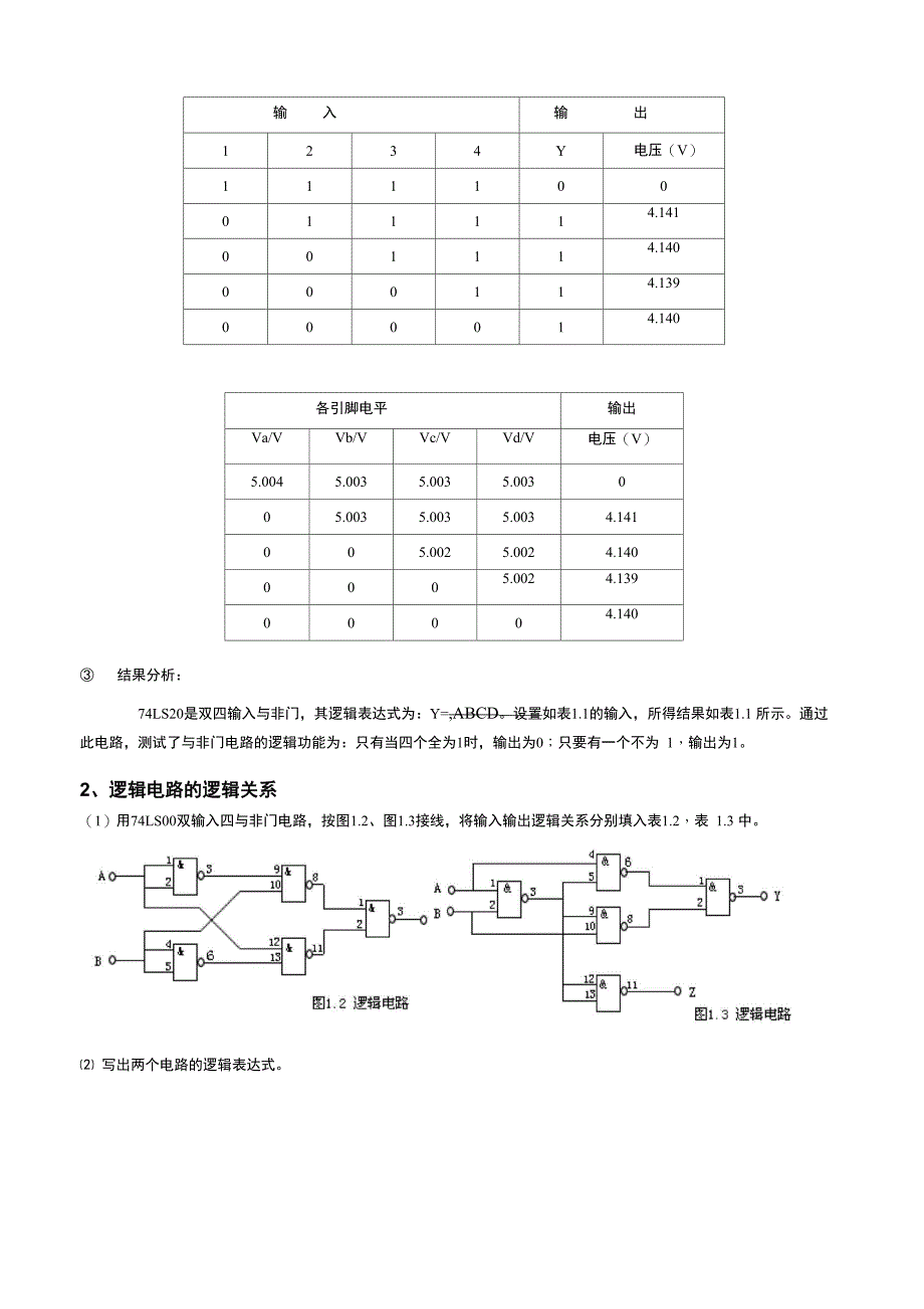 实验一 门电路逻辑功能及测试 实验报告_第2页