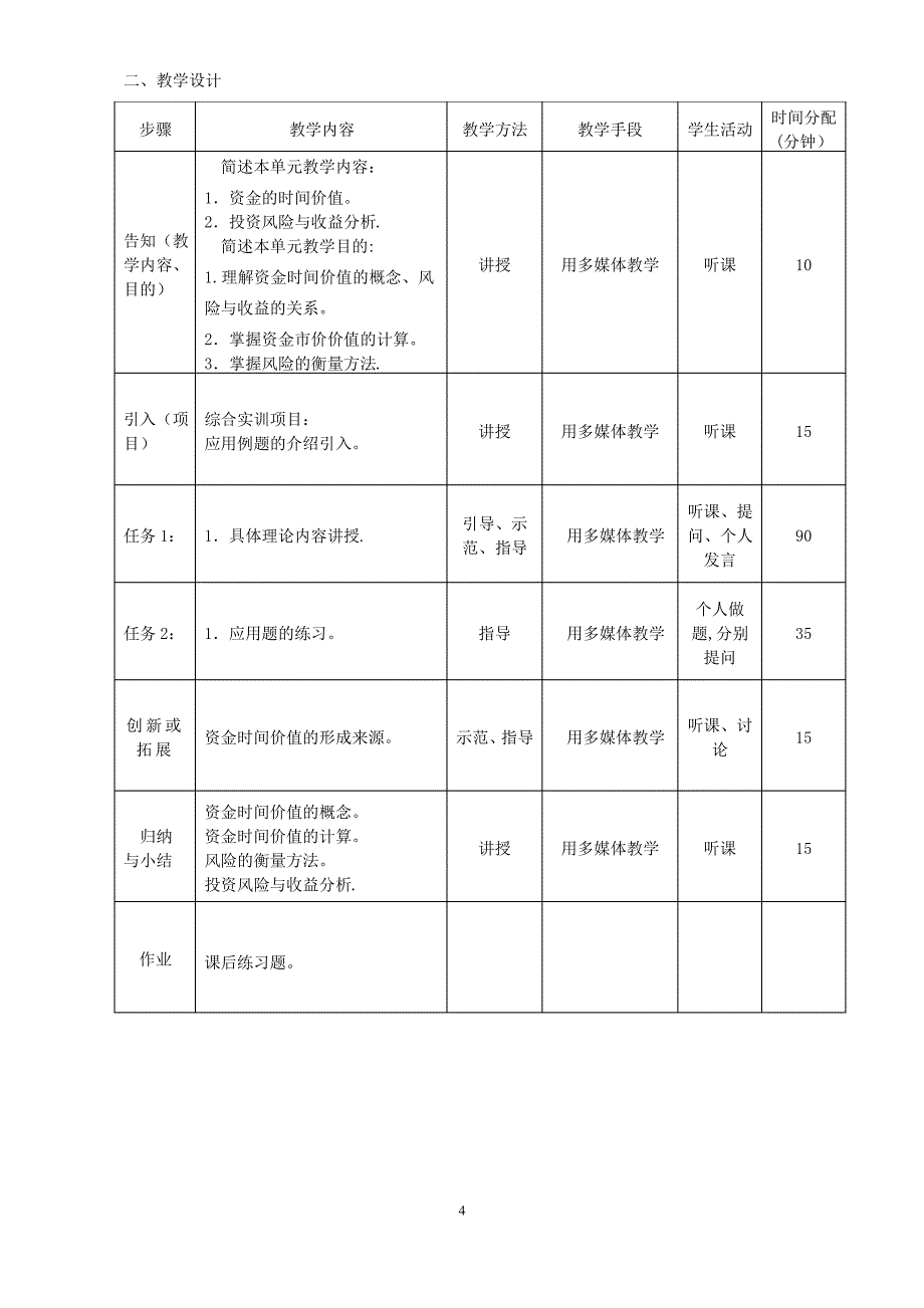 《财务管理》课程单元教学设计_第4页