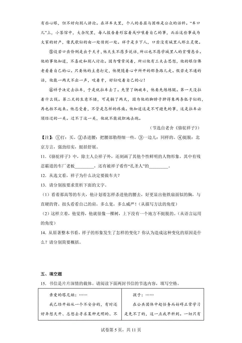 冲刺中考统编版语文考前押题提升训练2（含答案解析）_第5页