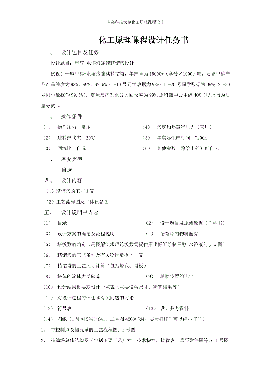 浮阀精馏塔甲醇水化工原理课程设计概述_第1页