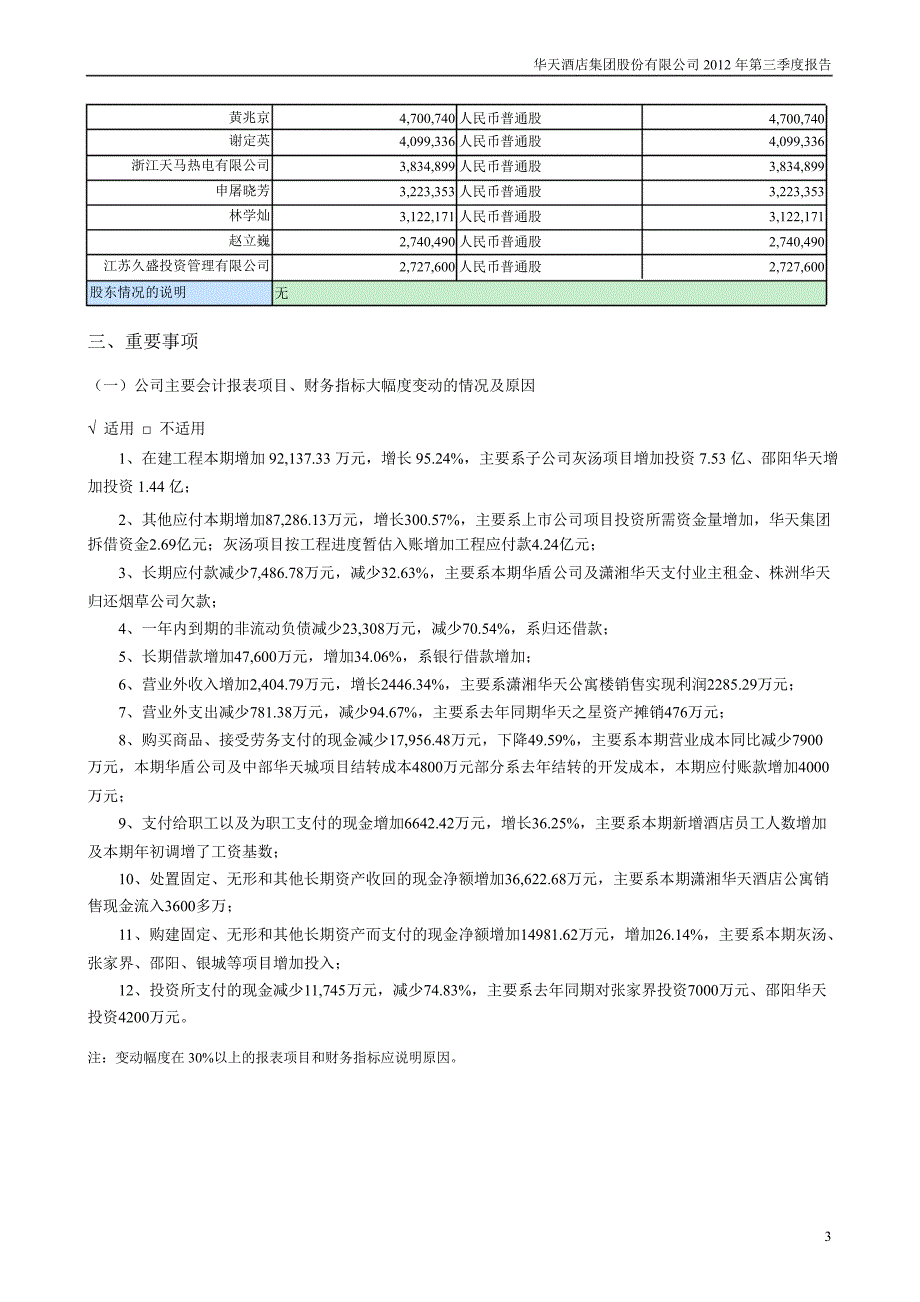 华天酒店：第三季度报告全文_第3页