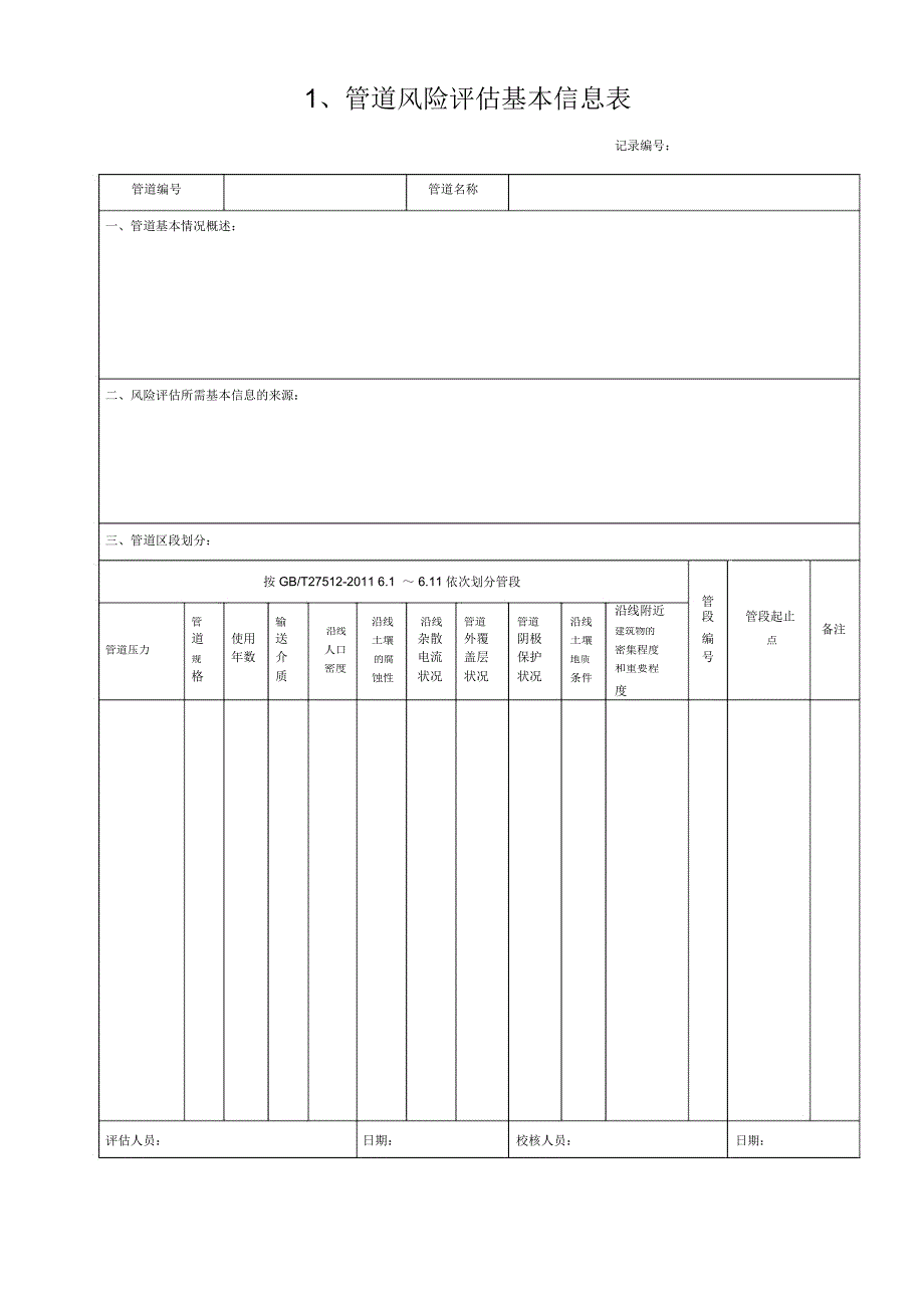 燃气管道风险评估表_第1页