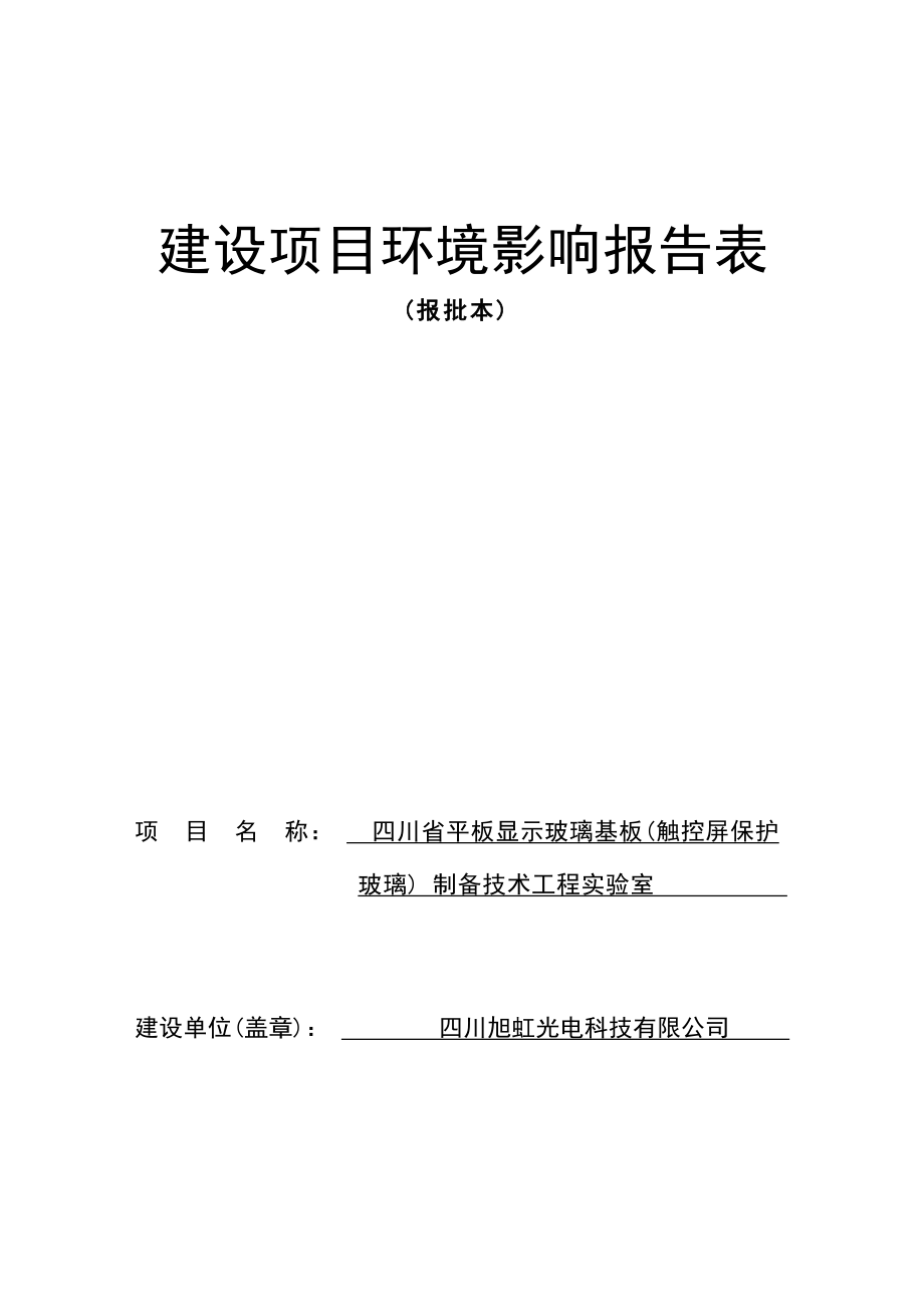 四川省平板显示玻璃基板（触控屏保护玻璃）制备技术工程实验室环境影响报告.docx_第1页