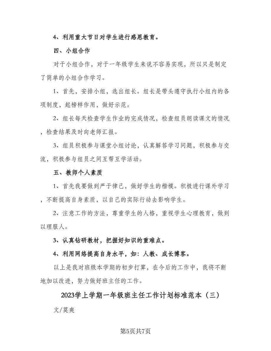 2023学上学期一年级班主任工作计划标准范本（三篇）.doc_第5页