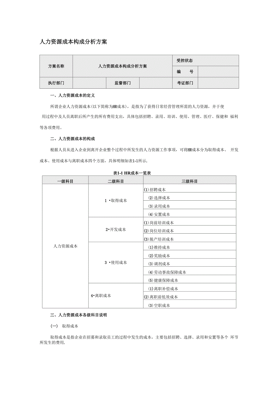 人力资源成本构成分析方案_第1页