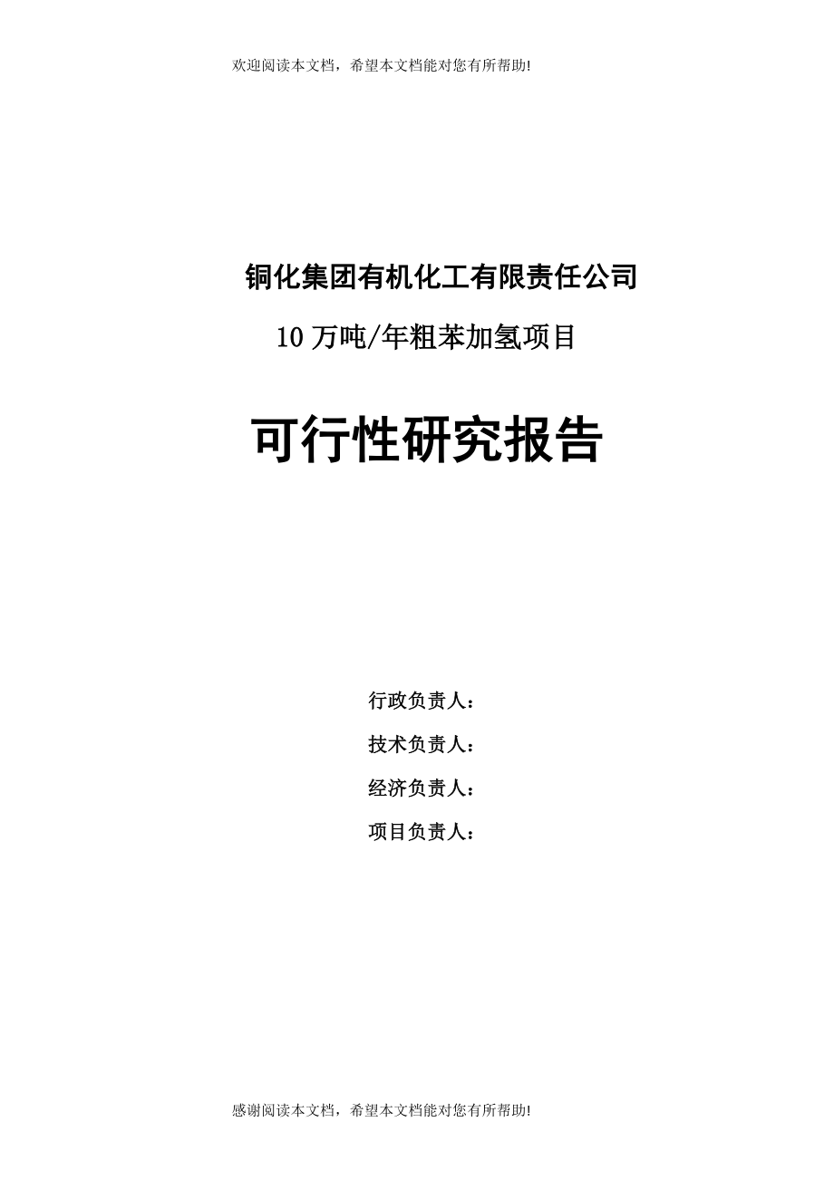 粗苯加氢10万吨年焦化粗苯加氢装置可行性研究报告_第1页