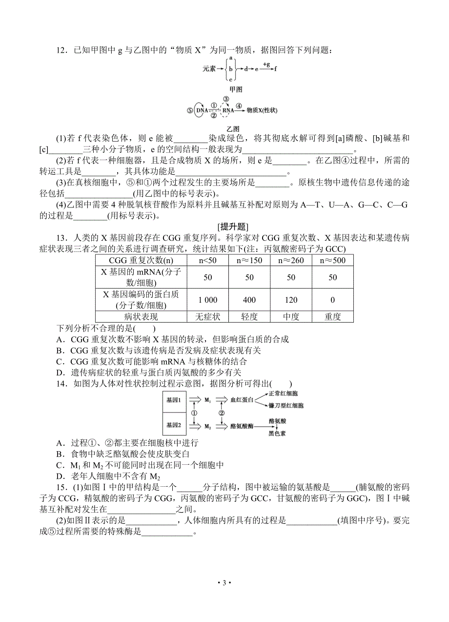 优化方案高考生物(苏教版)一轮课后达标检测19 基因控制蛋白质的合成_第3页