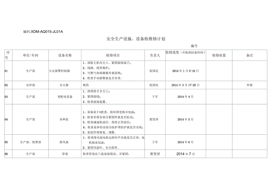 安全生产设施、设备检维修计划_第1页