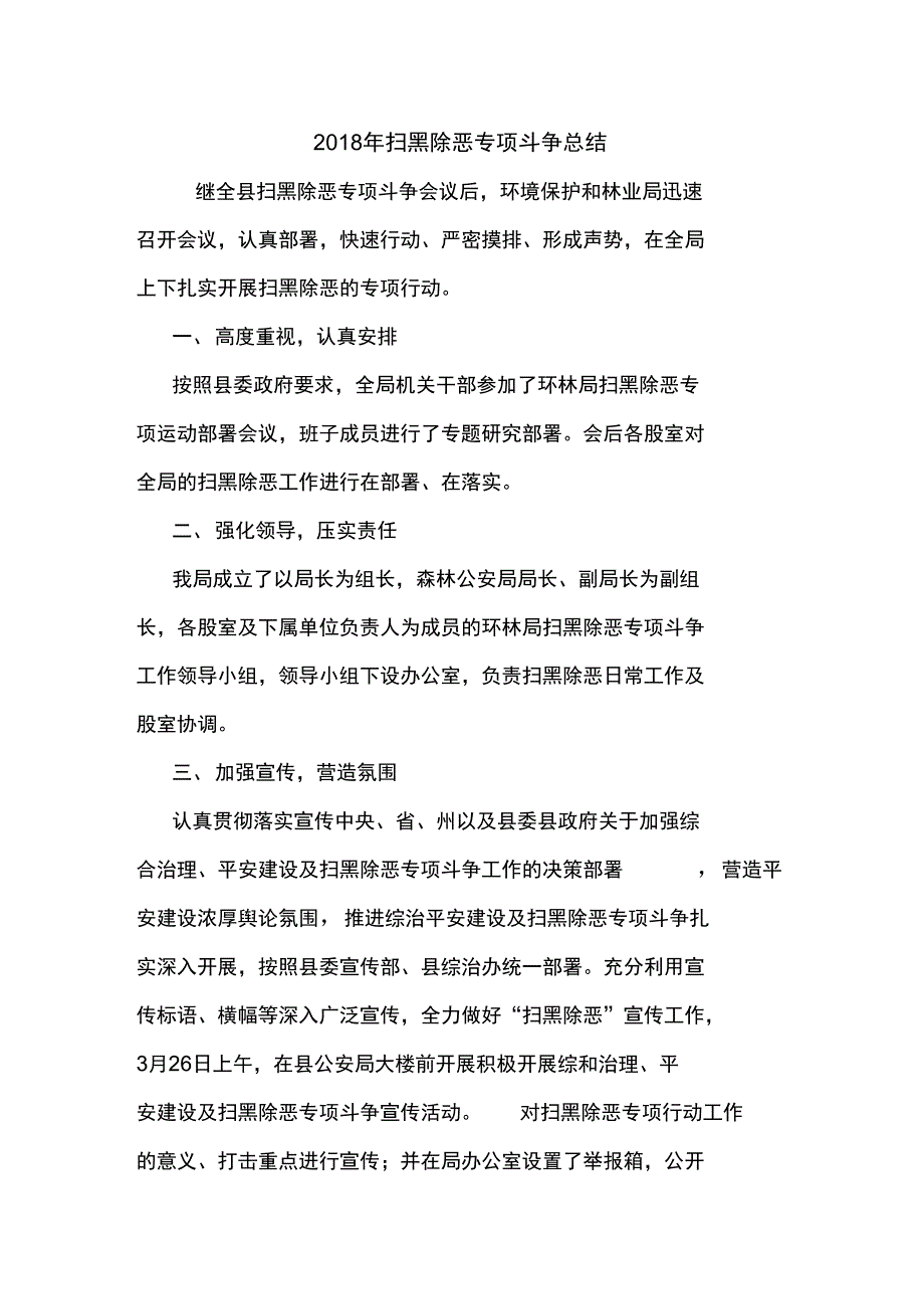 2018年扫黑除恶专项斗争总结_第1页