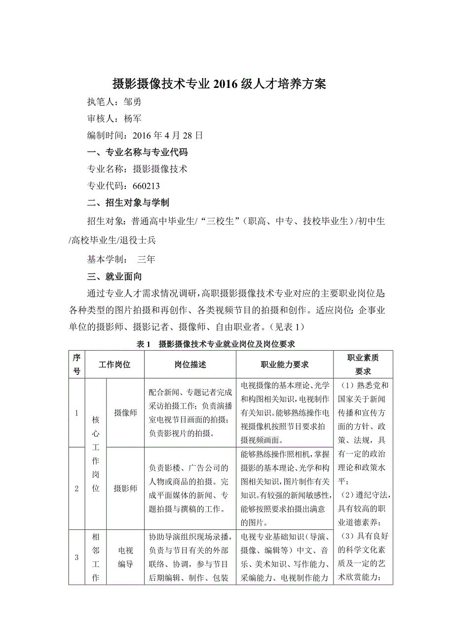 摄影摄像技术专业人才培养方案_第1页