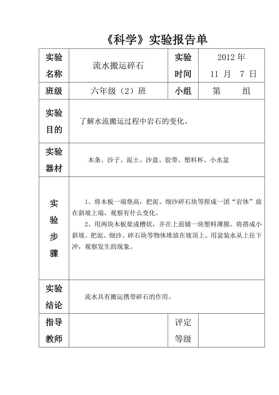 苏教版六年级上册科学实验报告单_第5页