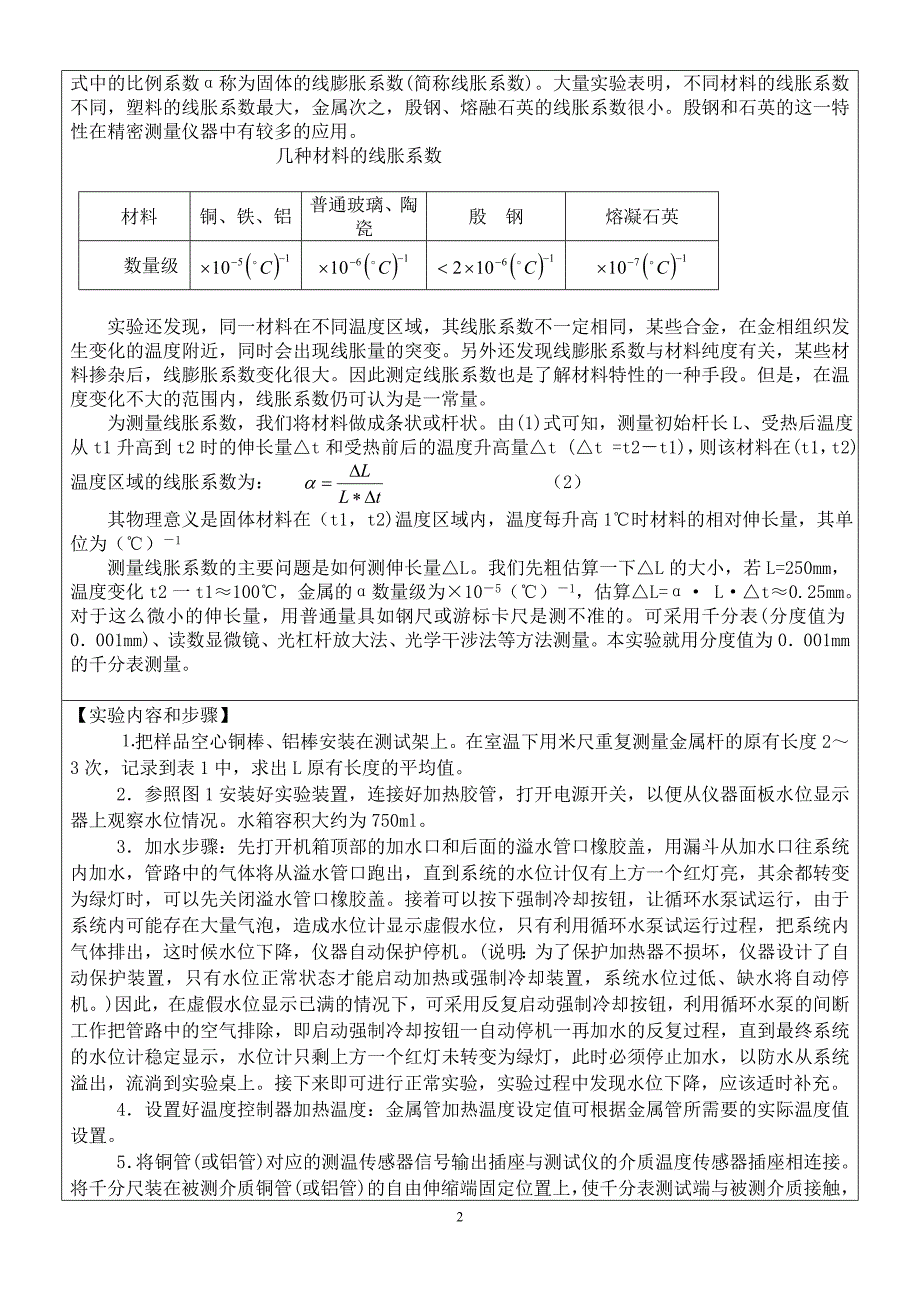 金属线膨胀系数测量实验报告.doc_第2页