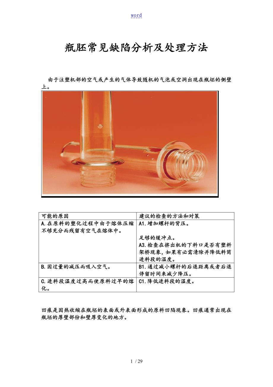 瓶胚常见缺陷分析资料报告及处理方法(中文)_第1页