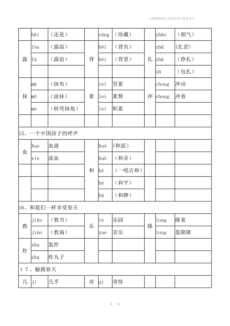 人教版按课文分四年级下册多音字_第4页