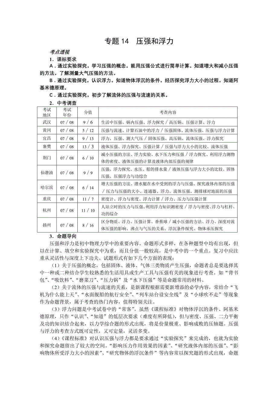 物理中考攻略专题14压强和浮力_第1页