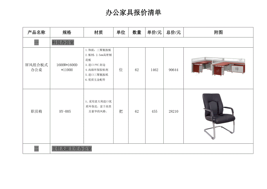 办公家具报价表_第1页