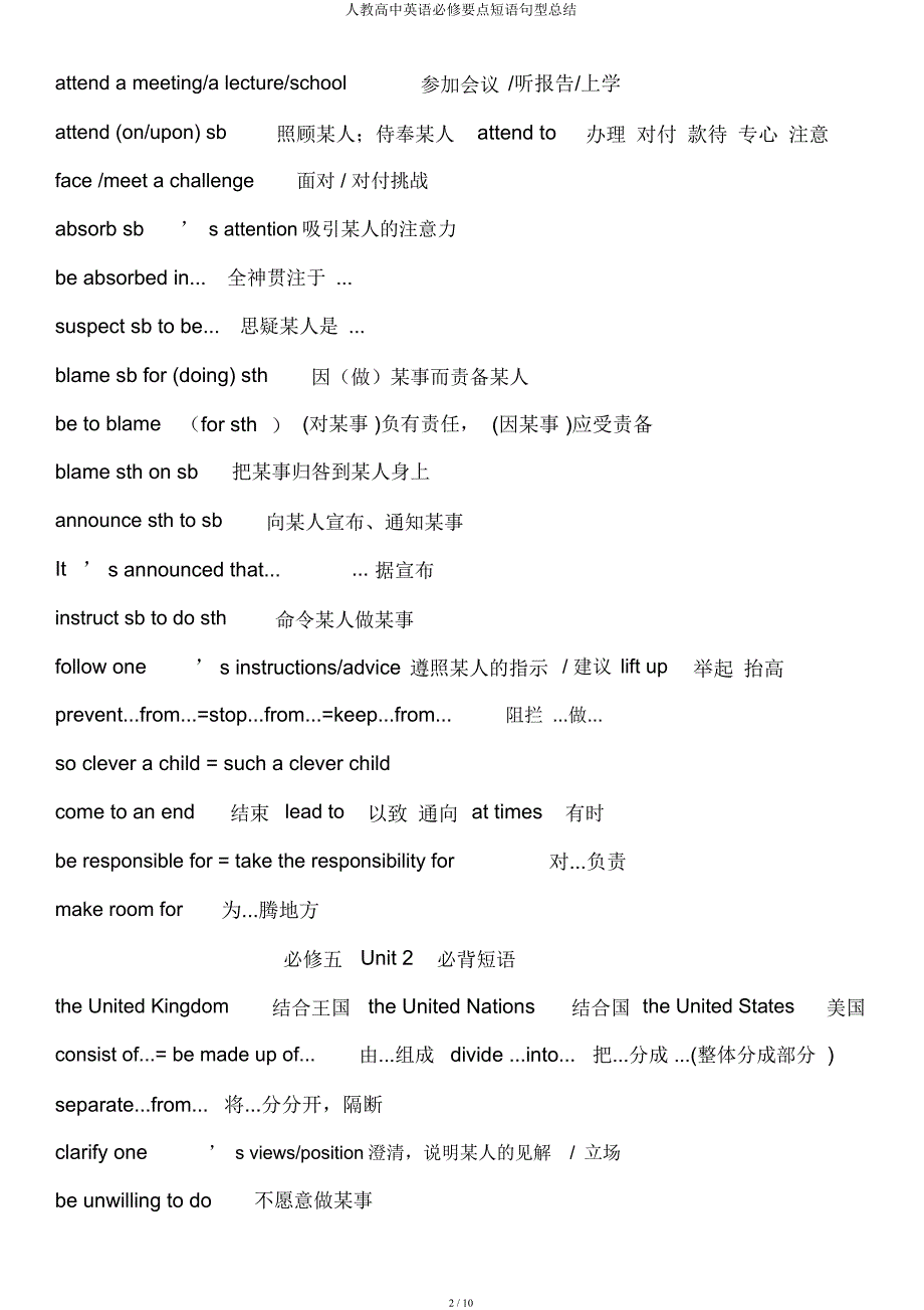 人教高中英语必修重点短语句型总结.docx_第2页