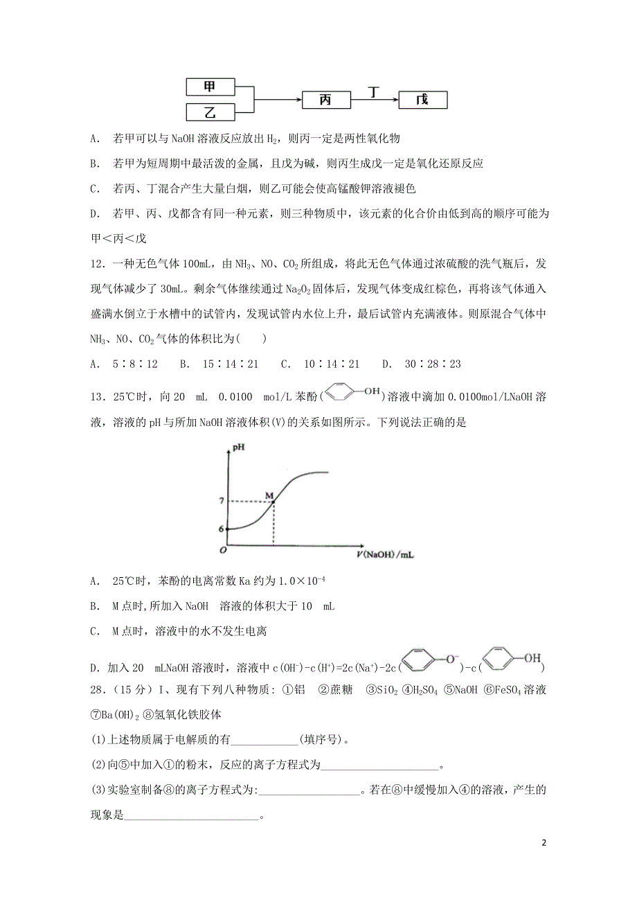 湖北剩州中学高三化学上学期第五次双周考试题010302150_第2页