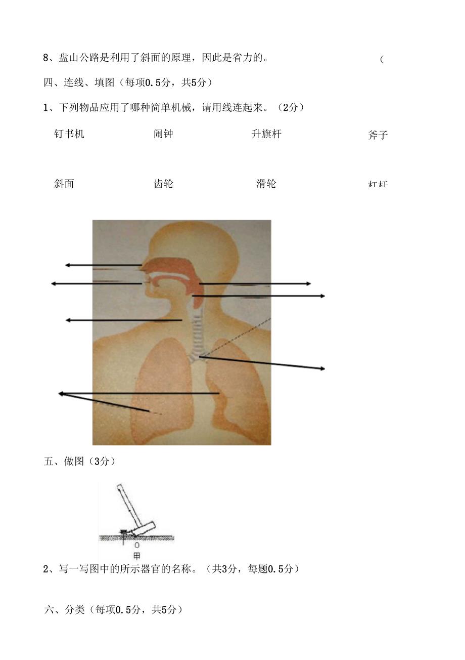 青岛版小学科学五年级下册期末测试题_第3页