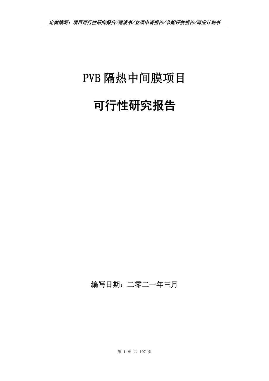 PVB隔热中间膜项目可行性研究报告立项申请写作范本_第1页