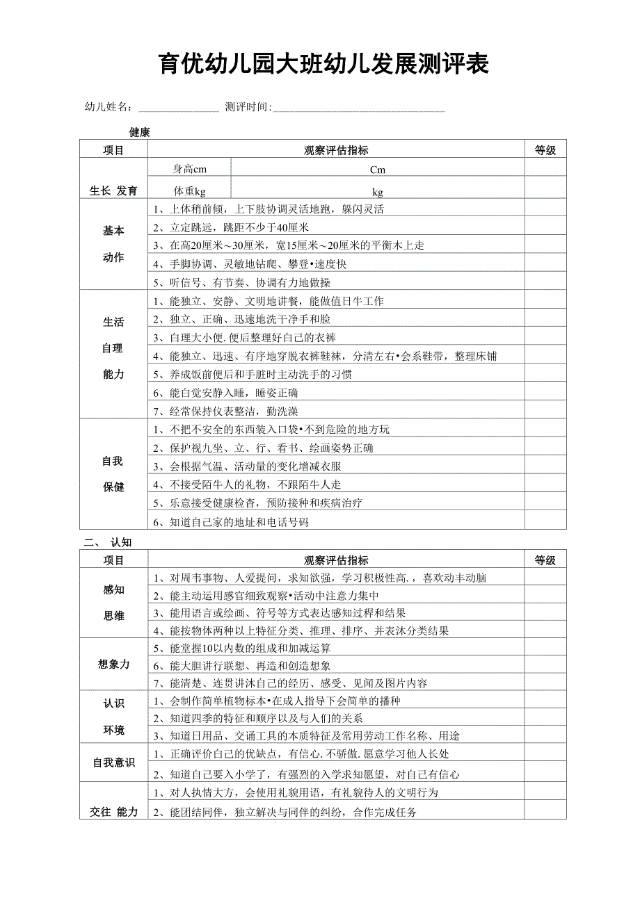 幼儿发展测评表_第1页