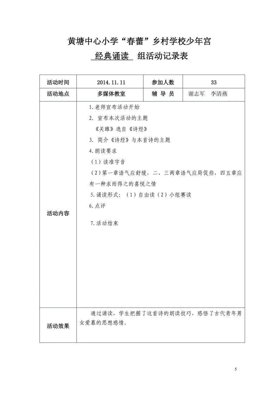 2013年秋少年宫经典诵读活动记录表.doc_第5页